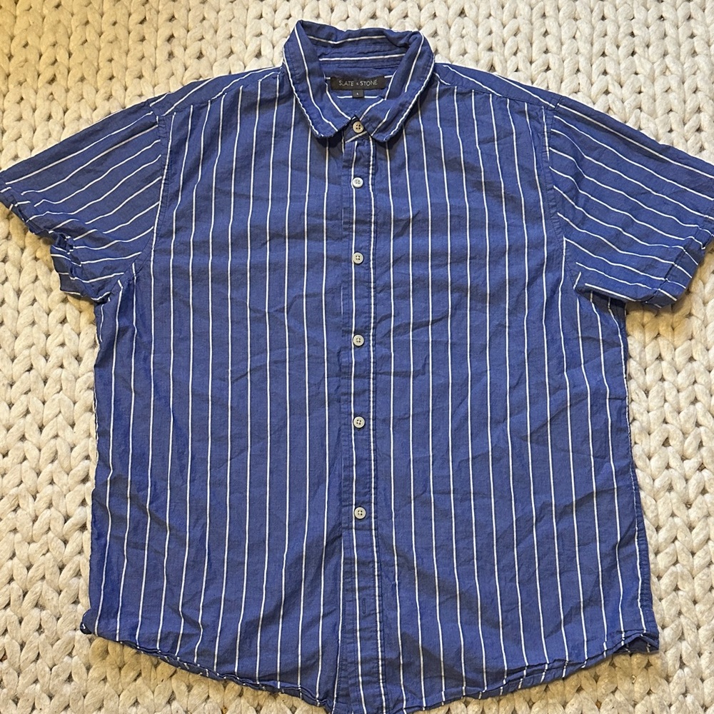 Slate & Stone Navy and White Striped Casual Shirt